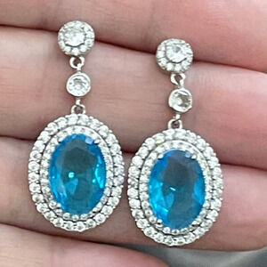 Earrings Aqua Blue Topaz CZ Pierced Post Jewelry 925 over SS NEW AU22